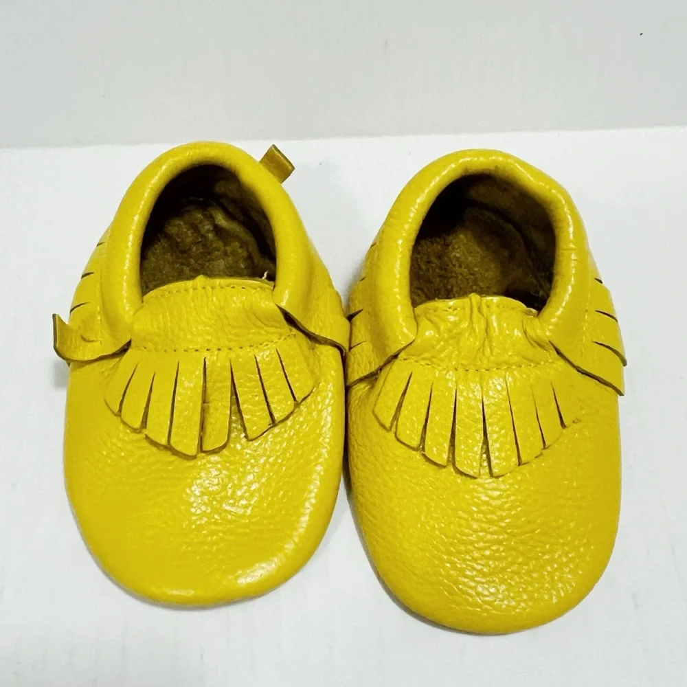 New Baby Moccasins, Yellow 100%Leather Baby Moccasins, Yellow Baby shoes